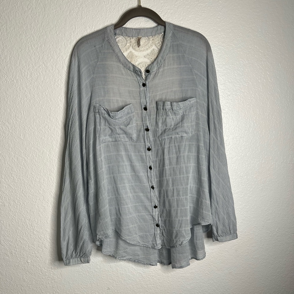 Free People Blue and Lace Babydoll Blouse XS
